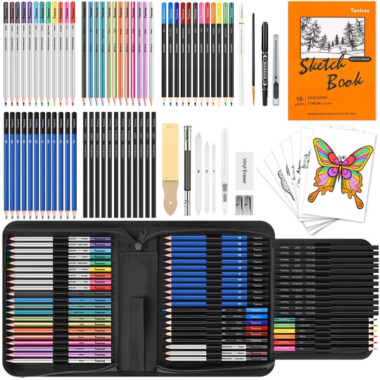 Taotree; 81 Pack Art Supplies for Adults Kids, Pro Art Kit Drawing Pencils Set, Drawing Supplies Sketch Book, Sketching Pencils Kits, Graphite Pencils, Charcoal Pencils, Watercolor Metallic Sketch Art Pencils; Category:Graphite & Drawing Pencils; Image:1